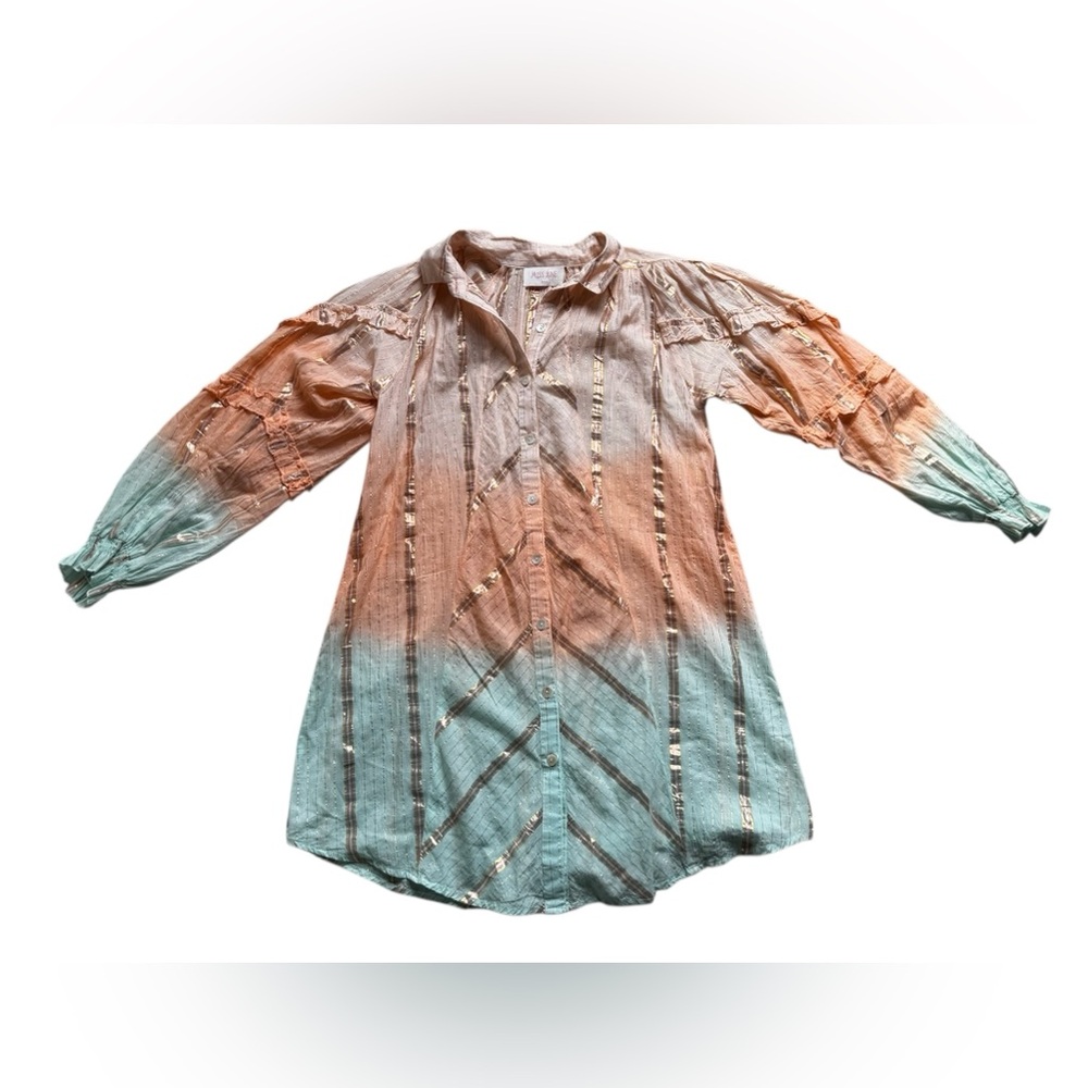Miss June Paris Metallic Ombre Tunic Top Boho Beach Cover Up Oversized OS S/M